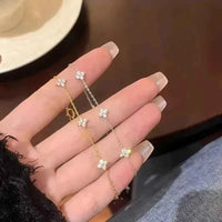 Four-Leaf Clover Crystal Toggle Bracelet (Gold Tone)
